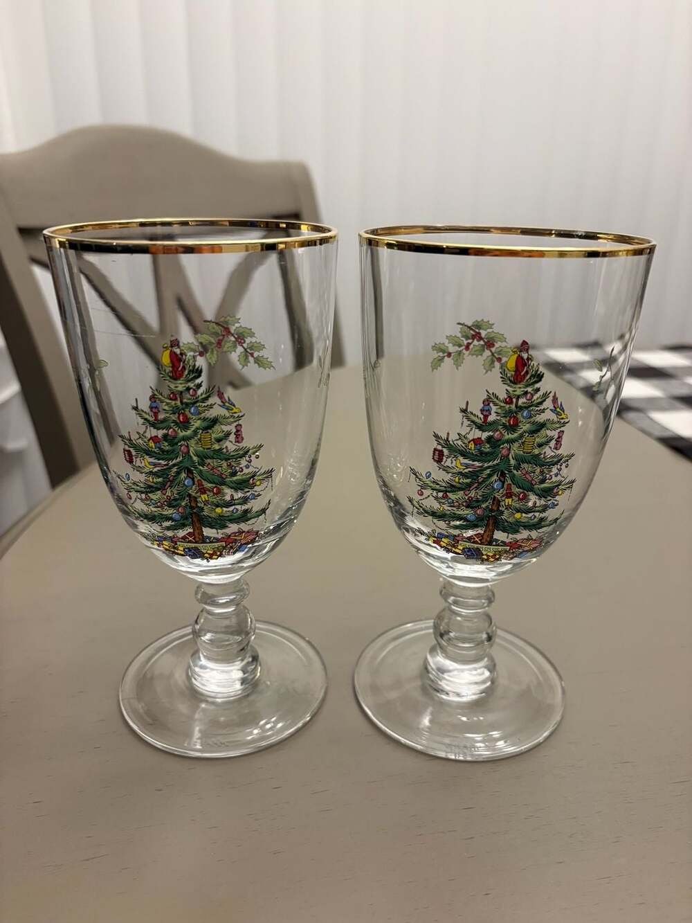 Spode Christmas Tree Gold Rim Pedestal Goblet Glassware